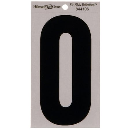 Hillman HILLMAN 5 in. Reflective Black Vinyl Self-Adhesive Number 0 1 pc, PK6 844106